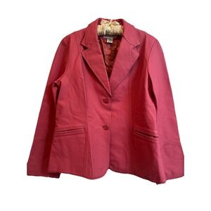 Vintage New Port News Pink Leather Jacket Women's 14 Lined Long Sleeve Pockets